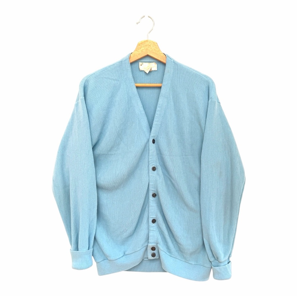 Vintage Arnold Palmer Light Blue Men's V-Neck Cardigan Golf Sweater